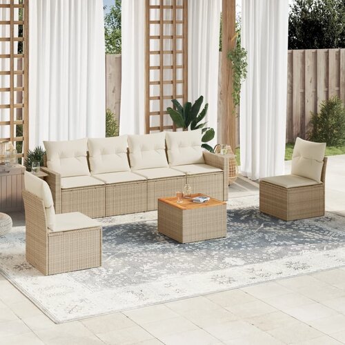 VidaXL 7-dijelni set vrtnih sofa od poliratana s jastucima bež Slike