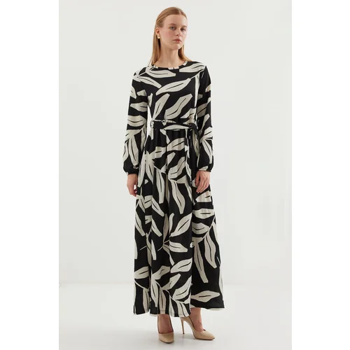 Bigdart 2488 Patterned Long Knitted Dress - Black - White