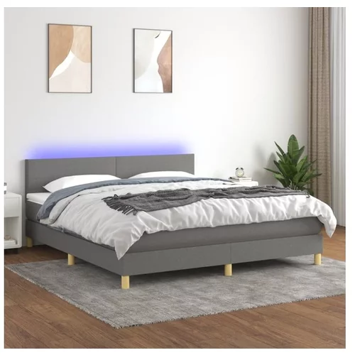  Box spring postelja z vzmetnico LED temno siva 180x200 cm blago