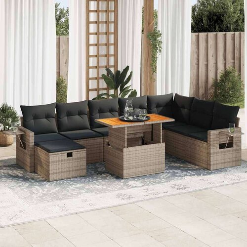 vidaXL 9-dijelni set vrtnih sofa poliratan i bagrem s jastucima sivi Cene