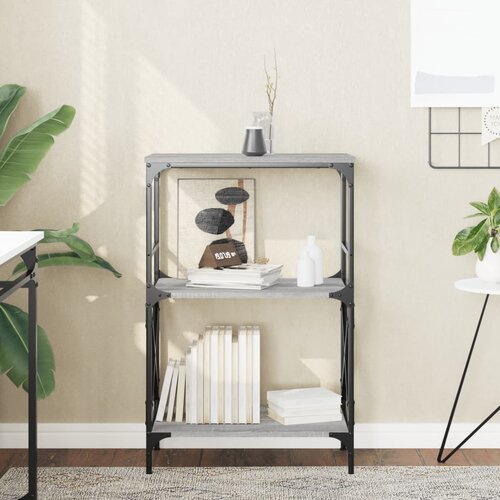 VidaXL Knjižna omara 3-nadstropna siva sonoma 59x35x90,5 cm in. les Slike