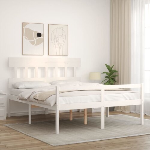  Krevet za starije s uzglavljem bijeli 160x200 cm masivnog drva Slike