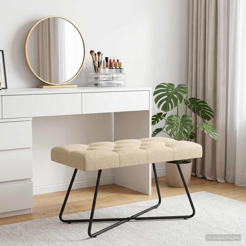  Klupa s gumbastim tkanjem Krem 80 x 40 x 46 cm Tkanina Cene