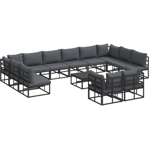 VidaXL Vrtna sedežna garnitura 13 pcs Črna 70 x 70 x 32 cm Aluminij Slike