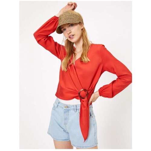 Koton Women&amp;#039;s Red V-Neck Long Sleeve Blouse Slike