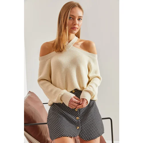 Bianco Lucci Women's Cross Strap Knitwear Sweater