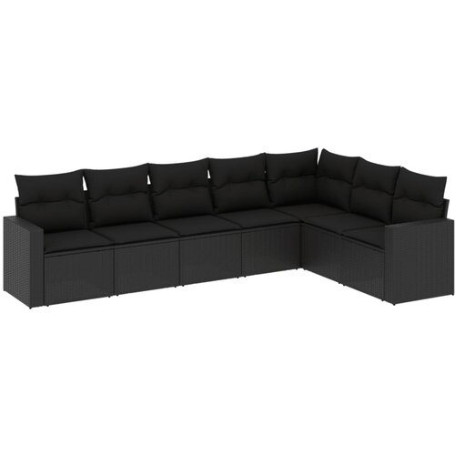  7-dijelni set vrtnih sofa od poliratana s jastucima crni Slike