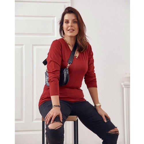 Fasardi Plus Size long sleeve blouse in burgundy color Slike