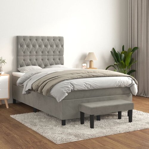 Box spring krevet s madracem svjetlosivi 120x200 cm baršunasti Cene