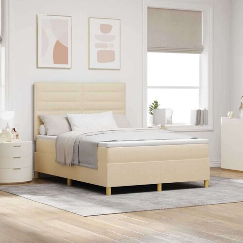  Box Spring Postelja z Matracami & LED Krem 160x200 cm Tkanina, (22067255) Cene