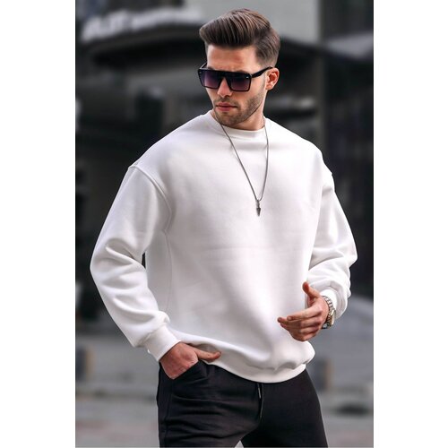 Madmext Ecru Crew Neck Oversized Men's Branded Basic Sweatshirt 6048 Cene