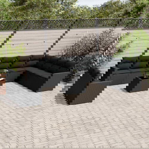 vidaXL 11-dijelni set vrtnih sofa od poliratana s jastucima crni Cijene