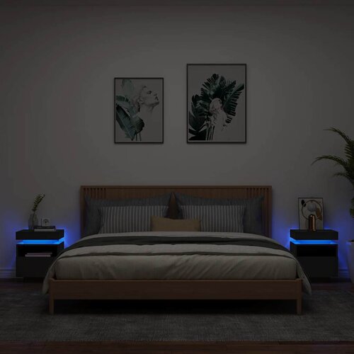  Noćni ormarići s LED svjetlima 2 kom crni 40x39x48,5 cm Cijene
