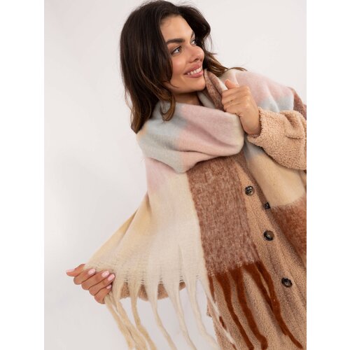 Fashion Hunters Light brown and beige thick winter scarf Slike