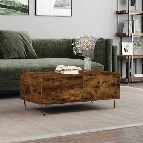 VidaXL Klubska mizica dimljeni hrast 90x50x36,5 cm inženirski les Slike