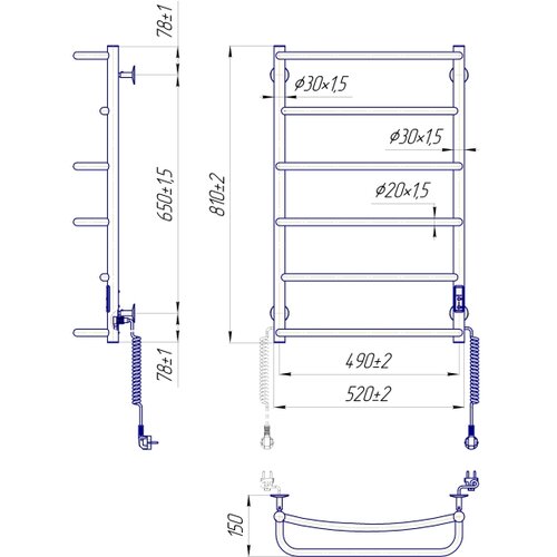  Kupatilski rebrasti radijator LUX 105W/230V 81x52 cm inox/bela desna Slike