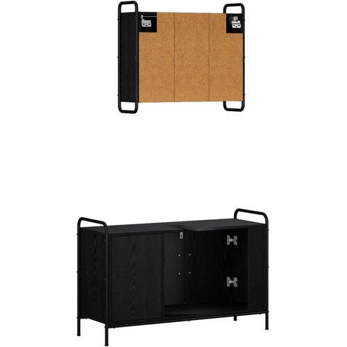  Set ormarića za kupaonicu 2 kom. Crni hrast 65 5 x 34 x 61 cm - Crni hrast Ormar s umivaonikom (3 vrata) + viseći ormar Slike