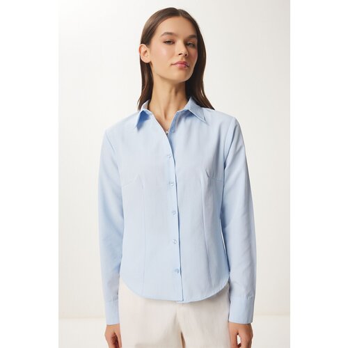 Happiness İstanbul Women's Sky Blue Button Basic Shirt Slike