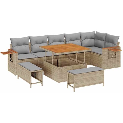 vidaXL Vrtna sedežna garnitura z blazino 9 pcs bež in svetlo siva, (5000135767) Cene