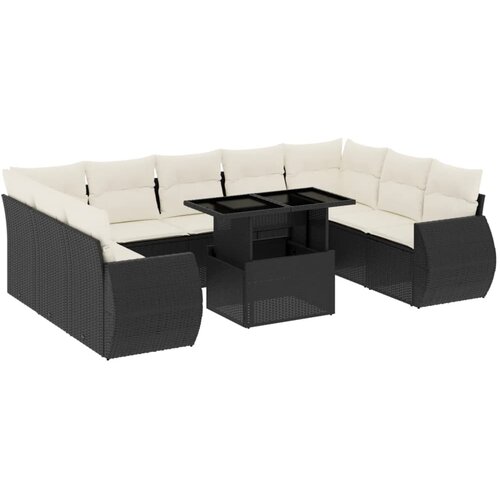  10-dijelni set vrtnih sofa s jastucima crni od poliratana Crna 100 x 55 x 73 cm Slike