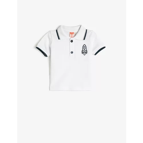 Koton Polo Neck T-Shirt Short Sleeve Striped Embroidered Detailed Cotton
