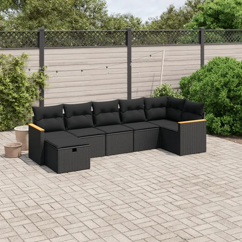 vidaXL 7-dijelni set vrtnih sofa od poliratana s jastucima crni