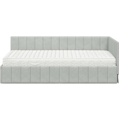  Kutni krevetni okvir s madracem 2 kom. Svjetlosiva 90 x 190 cm Slike