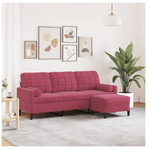 vidaXL Trosed s stolčkom za noge vinsko rdeč 180 cm žamet Cene