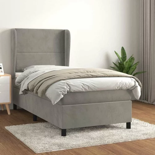 Box spring postelja z vzmetnico svetlo siva 100x200 cm žamet, (20726457)