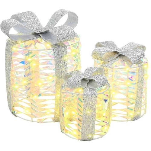 vidaXL Dekoracija Darilne Škatle 3 pcs Toplo bela PET Cene