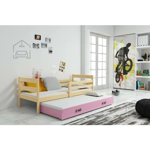 BMS Group Otroška postelja Eryk z dodatnim ležiščem - 90x200 cm - bor/roza