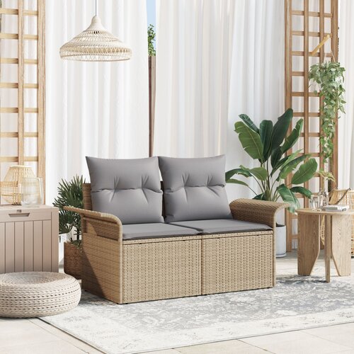 vidaXL sofa za vrt s dvojsjedim mjestom i spremištem & jastucima bež poli ratan Cene