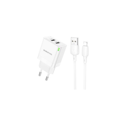  USB punjač sa kablom 1m USB to iPhone/lightning BOROFONE BN15 Strong dual-port set white Slike