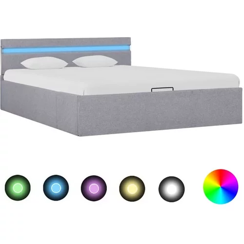  Dvižni posteljni okvir LED svetlo sivo blago 140x200 cm