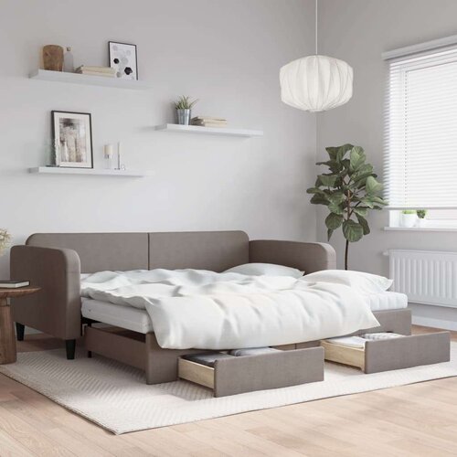 VidaXL Dnevni krevet na razvlačenje smeđesivi 100 x 200 cm od tkanine Slike