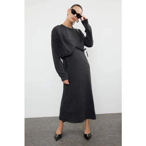 Trendyol Anthracite Maxi Knitwear Extra Cardigan Dress