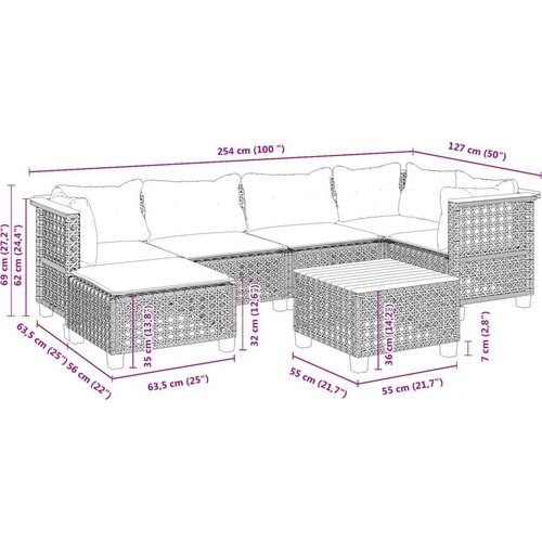  7-dijelni set vrtnih sofa od poliratana s jastucima crni Slike