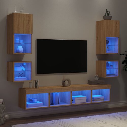 The Living Store Komplet TV omaric LED 8-delni sonoma hrast inženirski les - Stenska TV Enota, (21671019) Cene