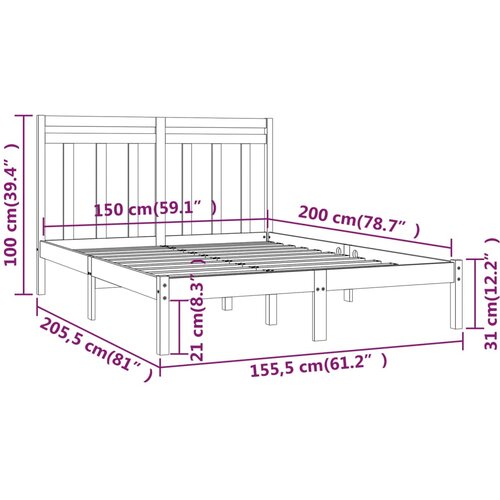  Okvir za krevet od masivnog drva crni 150 x 200 cm veliki Slike