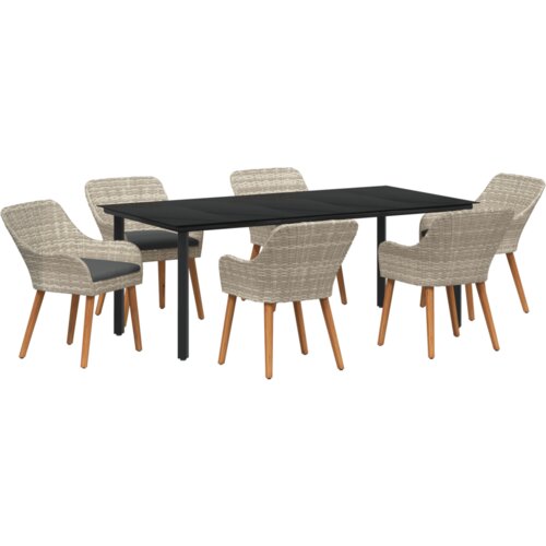 VidaXL Blagovaonski set 7 pcs Svijetlo siva i crna 200x100x74 cm Slike