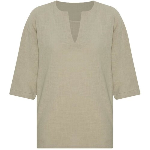 XHAN Mint V-Neck Poor Sleeves Oversized Linen Shirt 2x2x2-45964-58 Cene