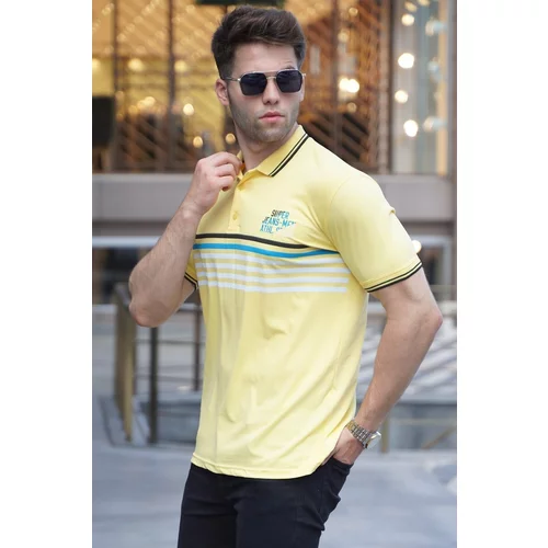 Madmext Yellow Striped Polo Neck T-Shirt 5869