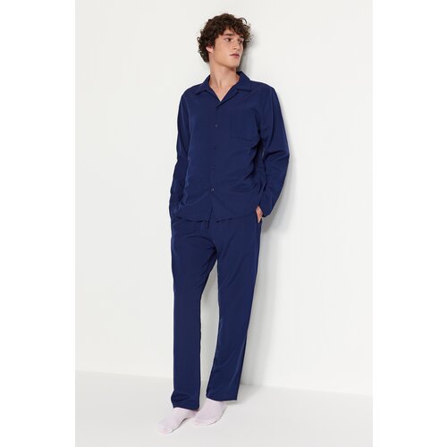 Trendyol Navy Blue Men's Regular Fit Plaid Weave Pajamas Set. Cene