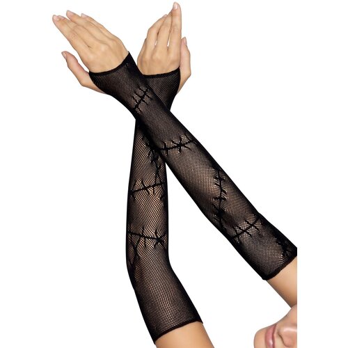 Leg Avenue Stitched Up Fishnet Arm Warmers 2676 Black Cene