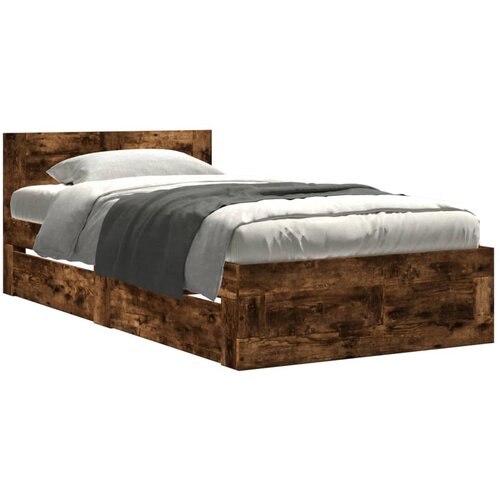 Maison Chic Posteljni okvir - Enojna postelja - Postelja za odrasle z vzglavjem dimljen hrast 90x200 cm inž. les, (21697345) Slike