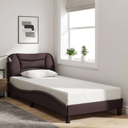  Okvir kreveta s LED svjetlima tamnosmeđi 90 x 190 cm od tkanine Slike