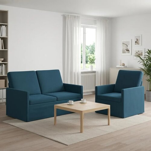  Set sofe 2 pcs Plava Baršun - Plava 1-Sjedalo + 2-Sjedalo (120 cm) Cene