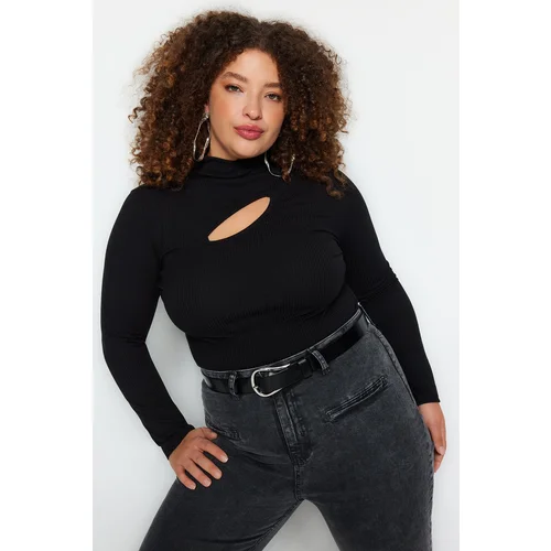 Trendyol Curve Black Stand-Up Collar Knitted Blouse with Window/Cut-Out Detail