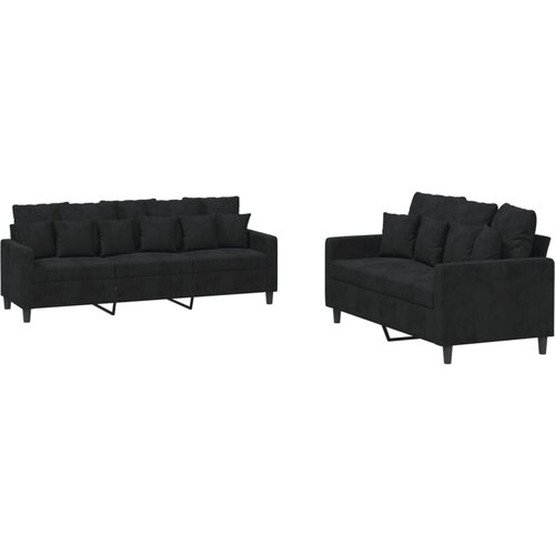 Maison Chic Sedežna garnitura - kavč 2-delna z blazinami črn žamet, (21729124) Cene