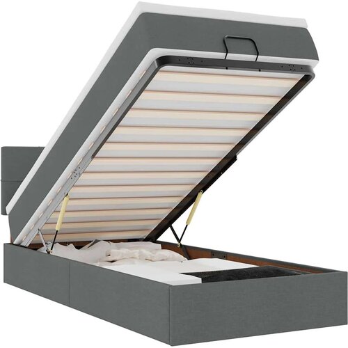 vidaXL Otomanski posteljni okvir z vzmetnico siv 90x200 cm blago Cene